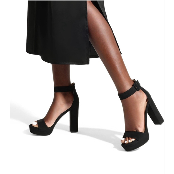 NEW Black Nubuck Platform Heel Open Toe Ankle Strap Dress High Heel 7.5 - Picture 2 of 9